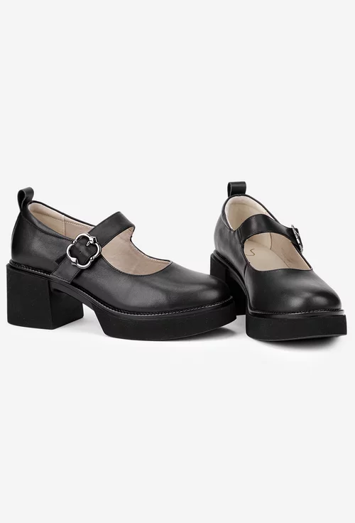 Pantofi dama NUR negri din piele naturala cu bareta