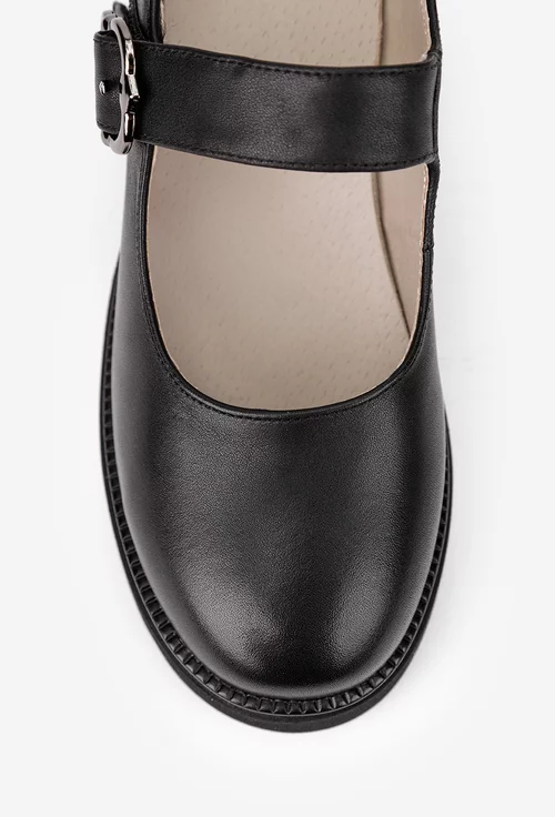 Pantofi dama NUR negri din piele naturala cu bareta