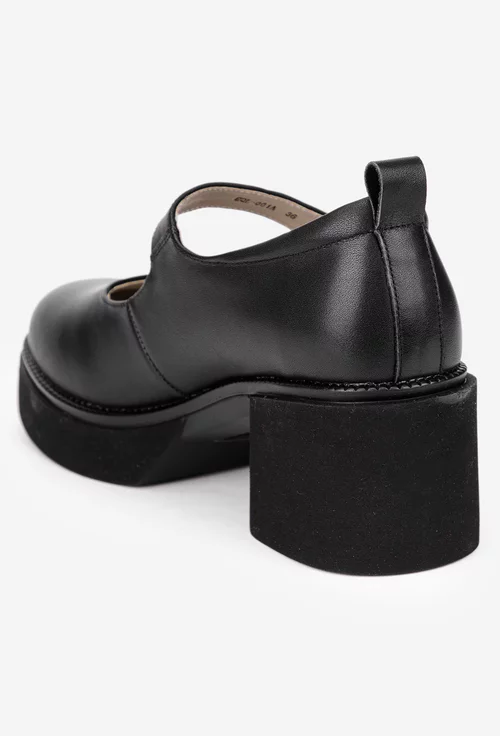 Pantofi dama NUR negri din piele naturala cu bareta