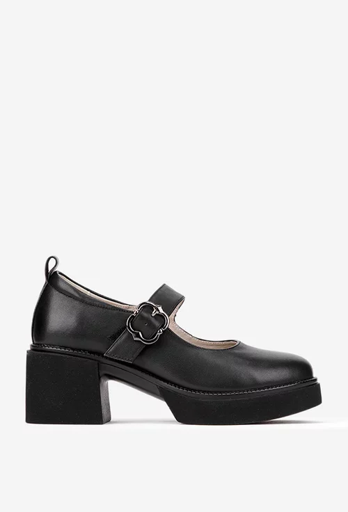 Pantofi dama NUR negri din piele naturala cu bareta