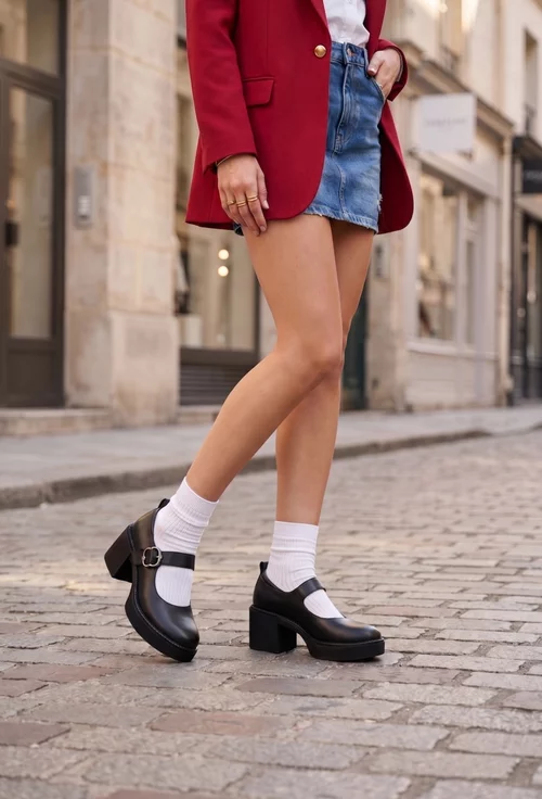 Pantofi dama NUR negri din piele naturala cu bareta picture - 3