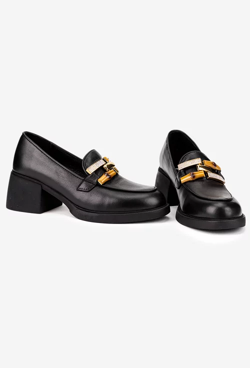 Pantofi dama NUR negri din piele naturala cu ornament