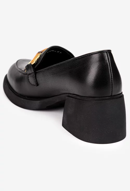 Pantofi dama NUR negri din piele naturala cu ornament