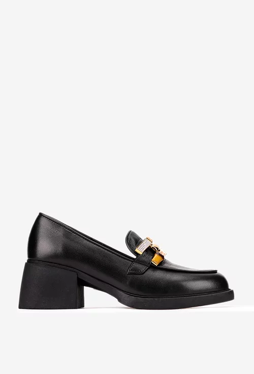 Pantofi dama NUR negri din piele naturala cu ornament