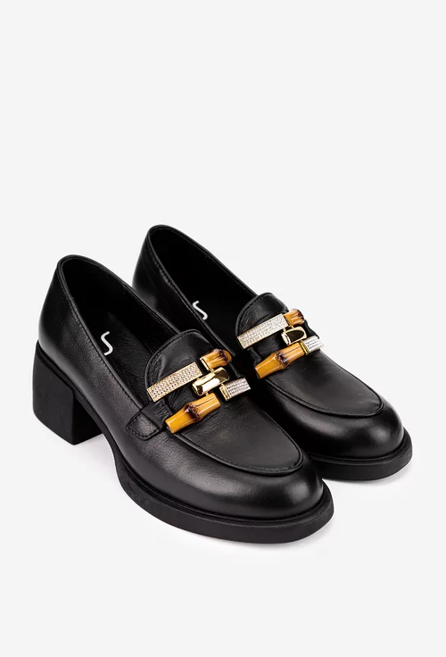 Pantofi dama NUR negri din piele naturala cu ornament
