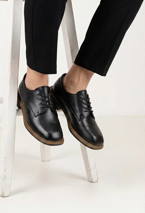 Pantofi dama NUR negri din piele naturala cu siret