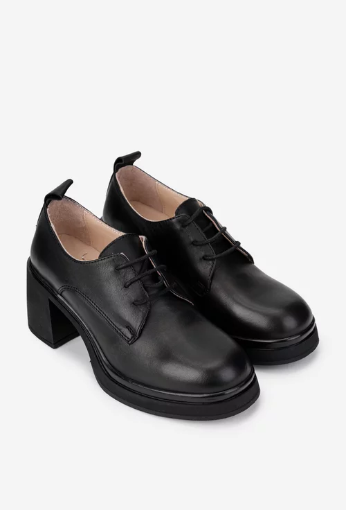 Pantofi dama NUR negri din piele naturala cu toc masiv