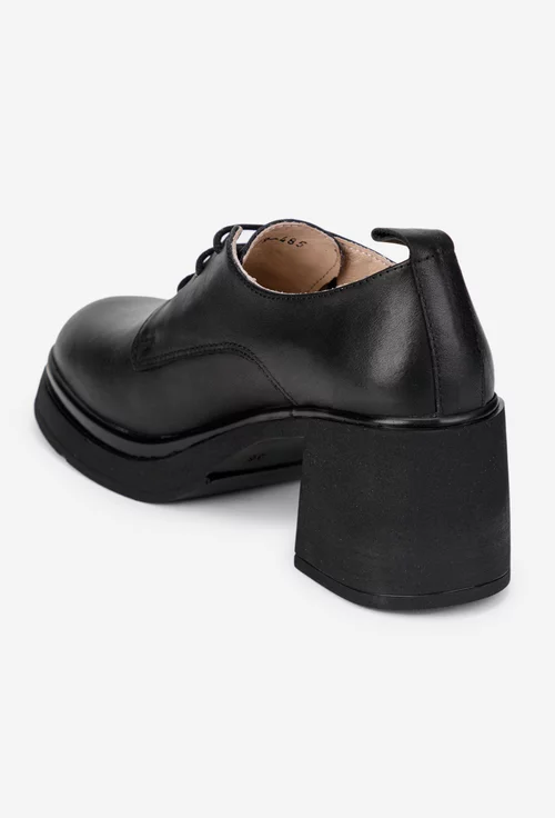 Pantofi dama NUR negri din piele naturala cu toc masiv