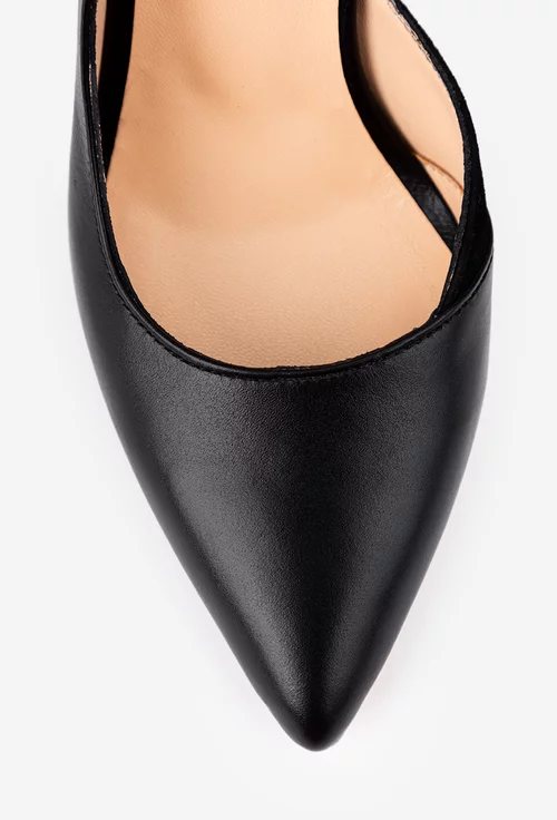 Pantofi dama NUR negri din piele naturala cu toc subtire