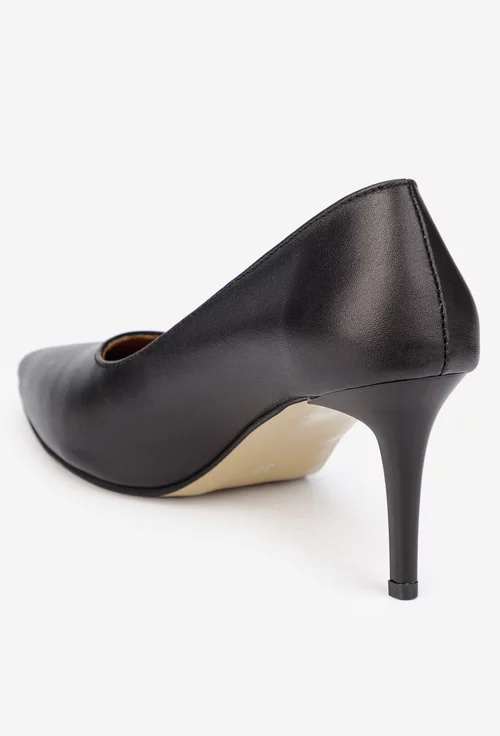Pantofi dama NUR negri din piele naturala cu toc subtire picture - 4