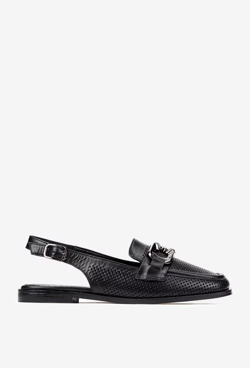 Pantofi dama NUR negri din piele naturala perforata cu ornament