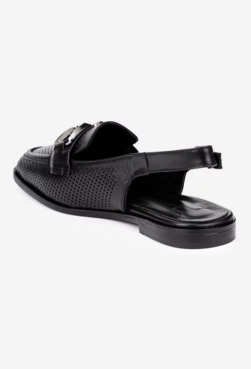 Pantofi dama NUR negri din piele naturala perforata cu ornament