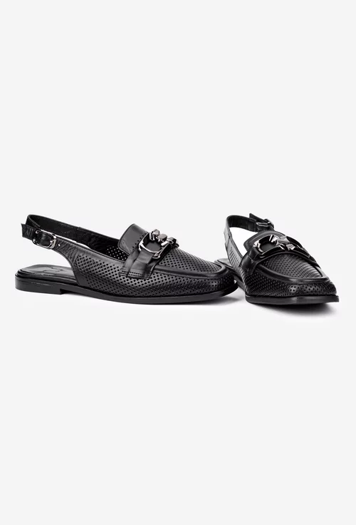 Pantofi dama NUR negri din piele naturala perforata cu ornament