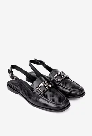 Pantofi dama NUR negri din piele naturala perforata cu ornament