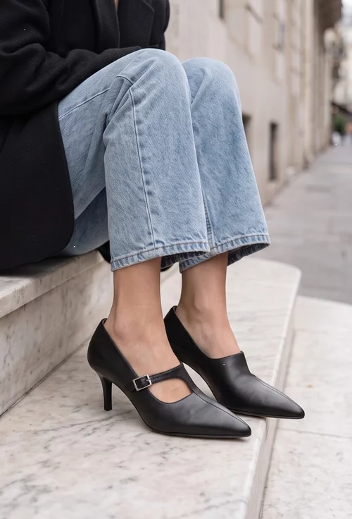 Pantofi dama NUR negri din piele naturala stiletto picture - 2