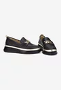Pantofi dama NUR negri din piele perforata cu ornament