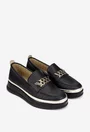 Pantofi dama NUR negri din piele perforata cu ornament