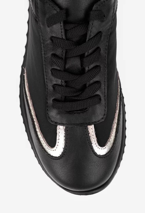 Pantofi dama NUR negri din piele si material textil