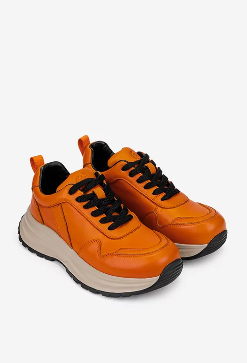 Pantofi dama NUR portocalii din piele naturala