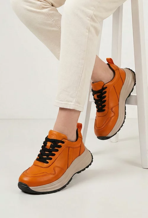 Pantofi dama NUR portocalii din piele naturala