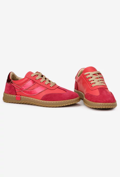 Pantofi dama NUR rosii cu bordo din piele naturala