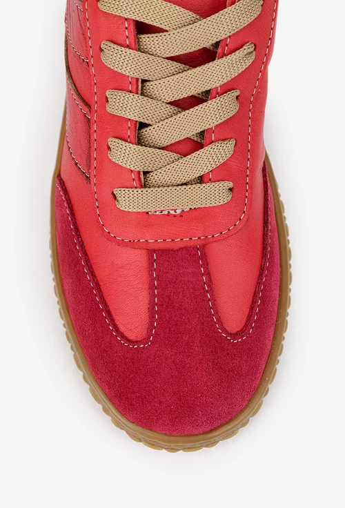 Pantofi dama NUR rosii cu bordo din piele naturala