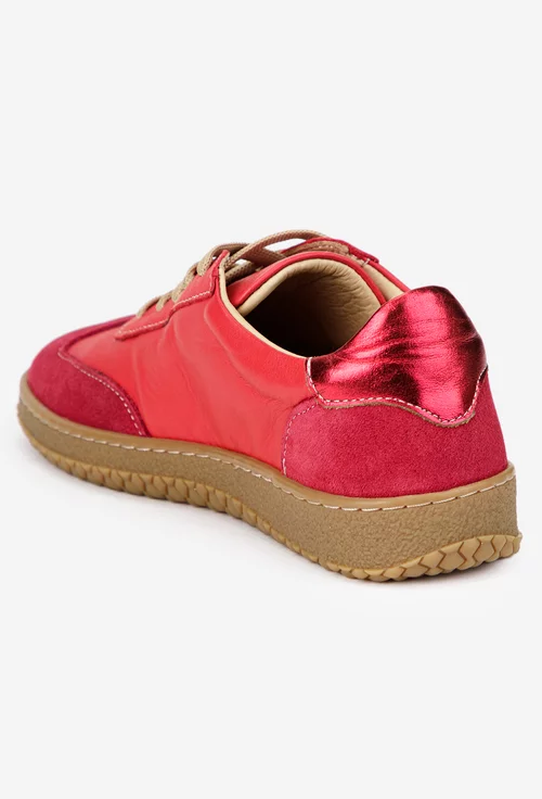 Pantofi dama NUR rosii cu bordo din piele naturala