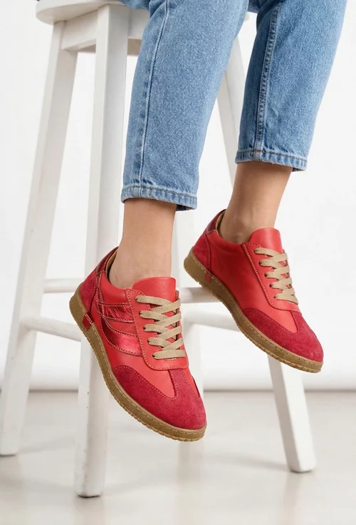 Pantofi dama NUR rosii cu bordo din piele naturala