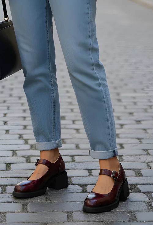 Pantofi dama NUR rosii din piele naturala cu bareta