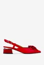 Pantofi dama NUR rosii din piele naturala cu floare