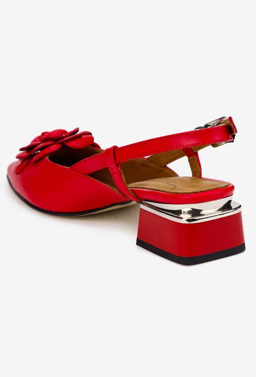 Pantofi dama NUR rosii din piele naturala cu floare