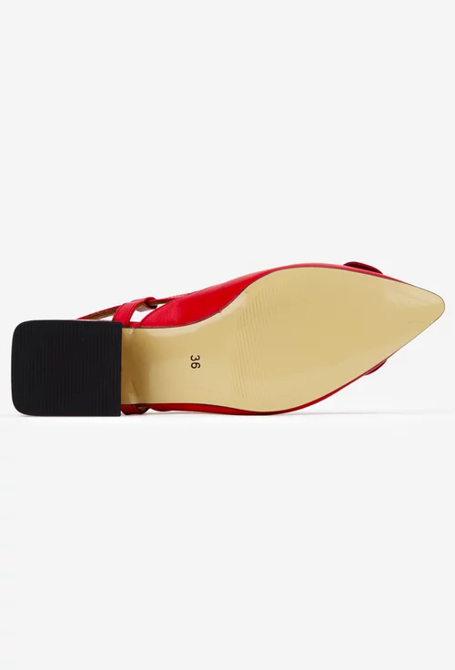 Pantofi dama NUR rosii din piele naturala cu floare