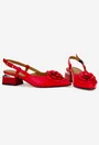 Pantofi dama NUR rosii din piele naturala cu floare