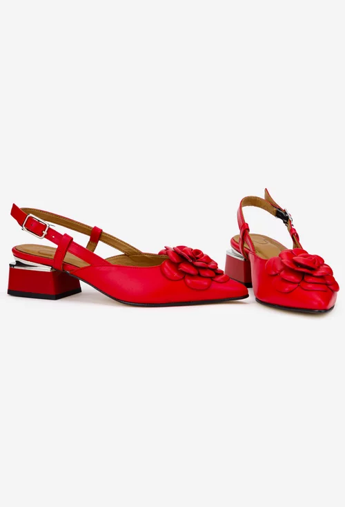Pantofi dama NUR rosii din piele naturala cu floare