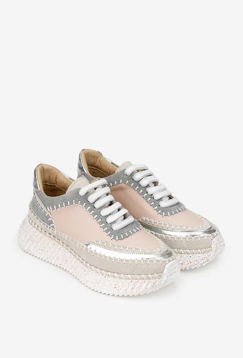 Pantofi dama NUR roz cu gri din piele