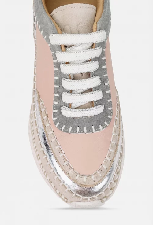 Pantofi dama NUR roz cu gri din piele