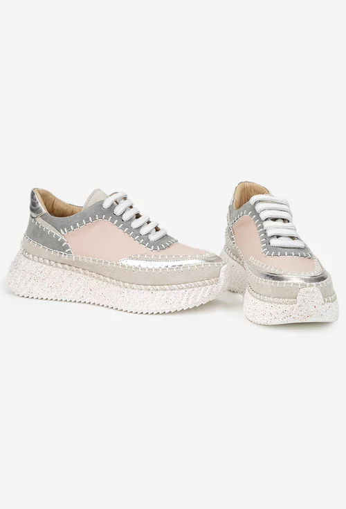 Pantofi dama NUR roz cu gri din piele