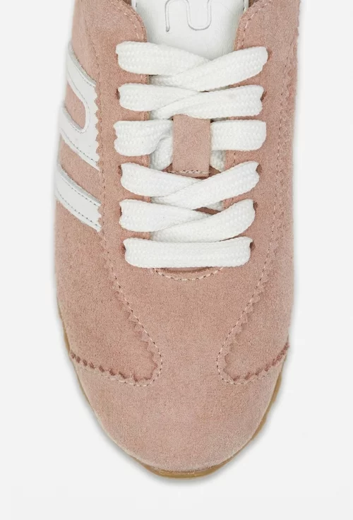 Pantofi dama NUR roz pudra cu alb din piele intoarsa