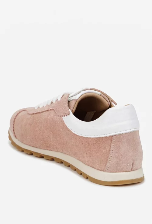 Pantofi dama NUR roz pudra cu alb din piele intoarsa