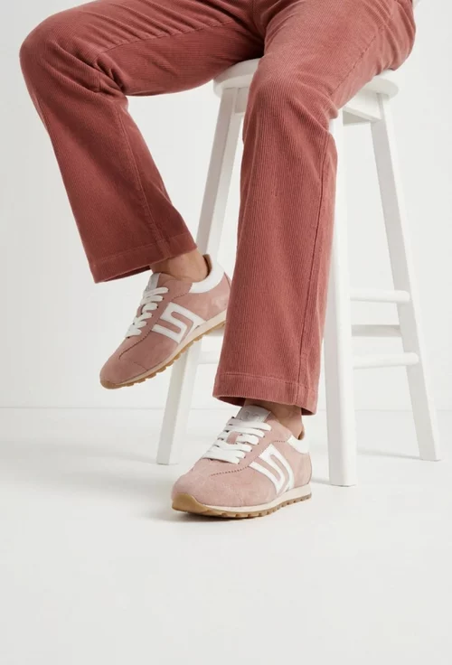 Pantofi dama NUR roz pudra cu alb din piele intoarsa