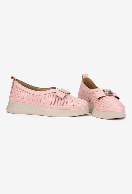 Pantofi dama NUR roz pudra din piele naturala cu ornament