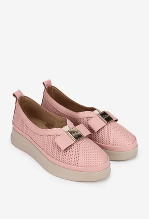 Pantofi dama NUR roz pudra din piele naturala cu ornament