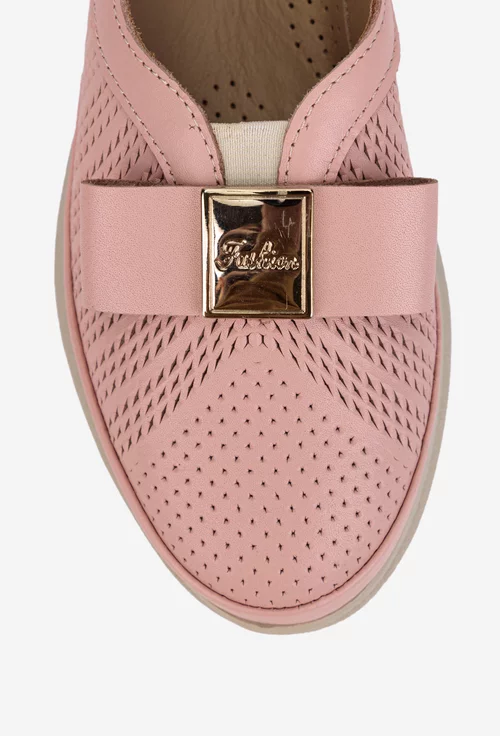 Pantofi dama NUR roz pudra din piele naturala cu ornament
