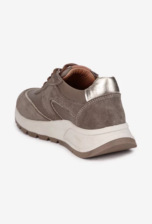 Pantofi dama NUR taupe cu auriu din piele cu siret