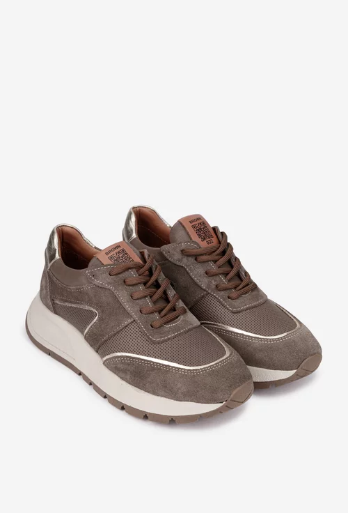 Pantofi dama NUR taupe cu auriu din piele cu siret