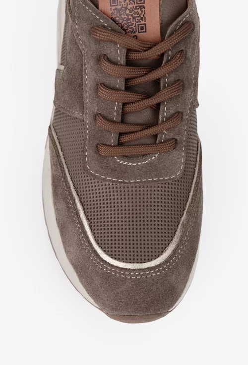 Pantofi dama NUR taupe cu auriu din piele cu siret