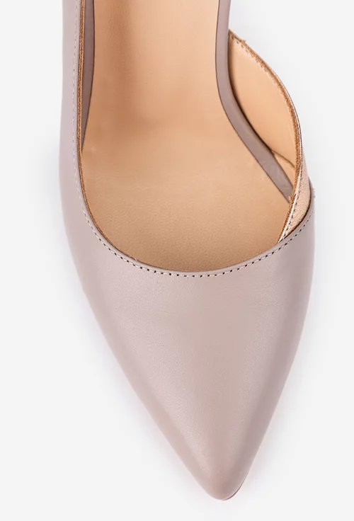 Pantofi dama NUR taupe cu auriu din piele naturala cu toc subtire