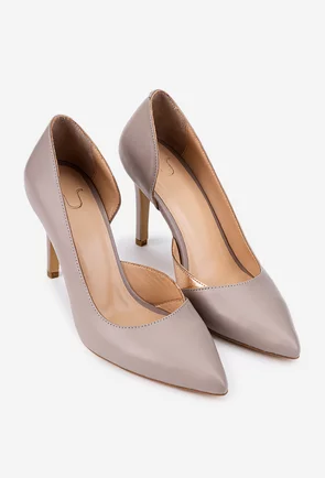 Pantofi dama NUR taupe cu auriu din piele naturala cu toc subtire
