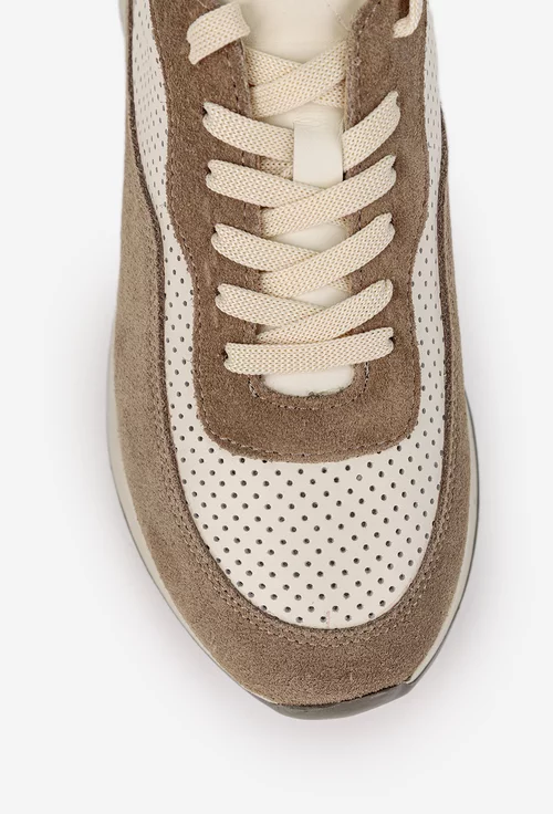 Pantofi dama NUR taupe cu bej din piele