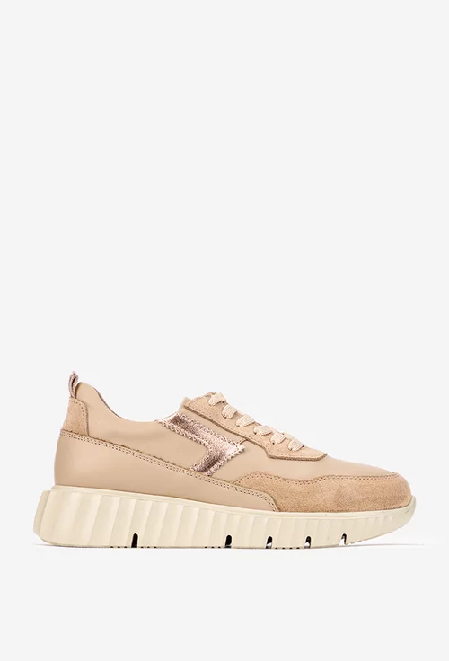 Pantofi dama NUR taupe din piele box si intoarsa